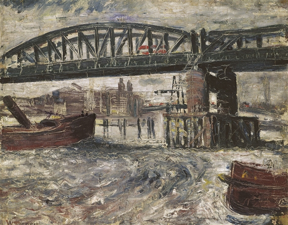 Temporary Bridge Over Thames by William Dobell, 1936
