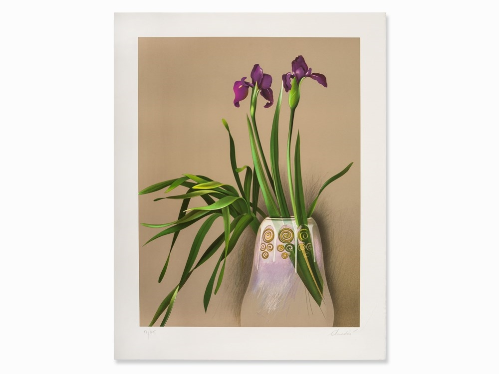 Artwork by Jean-Paul Donadini, Iris Sibirica in a Vase, Made of Lithograph in colors on paper