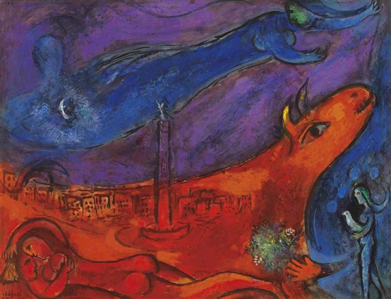 La Bastille, étude by Marc Chagall, 1954