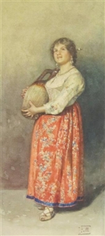 2 works, The Water-Carrier; Italian peasant smoking - Luigi Folli