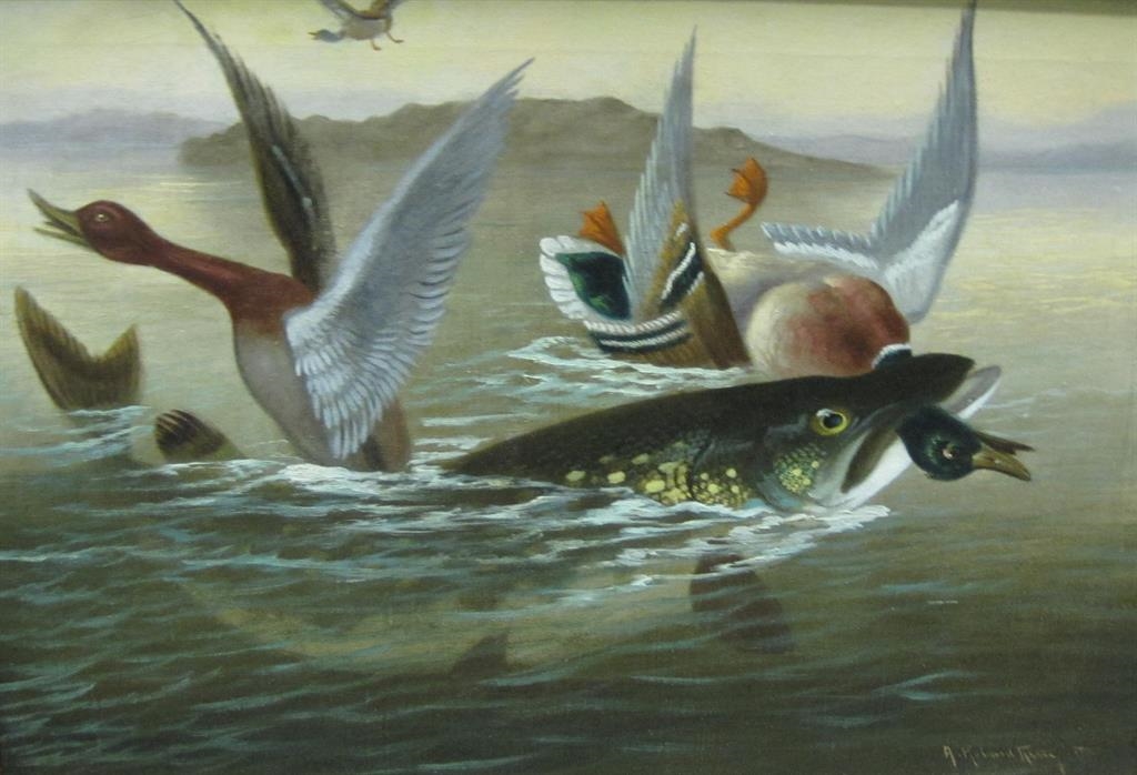 A. Roland Knight, A Brown Trout Jumping; The Days Catch with a Creel