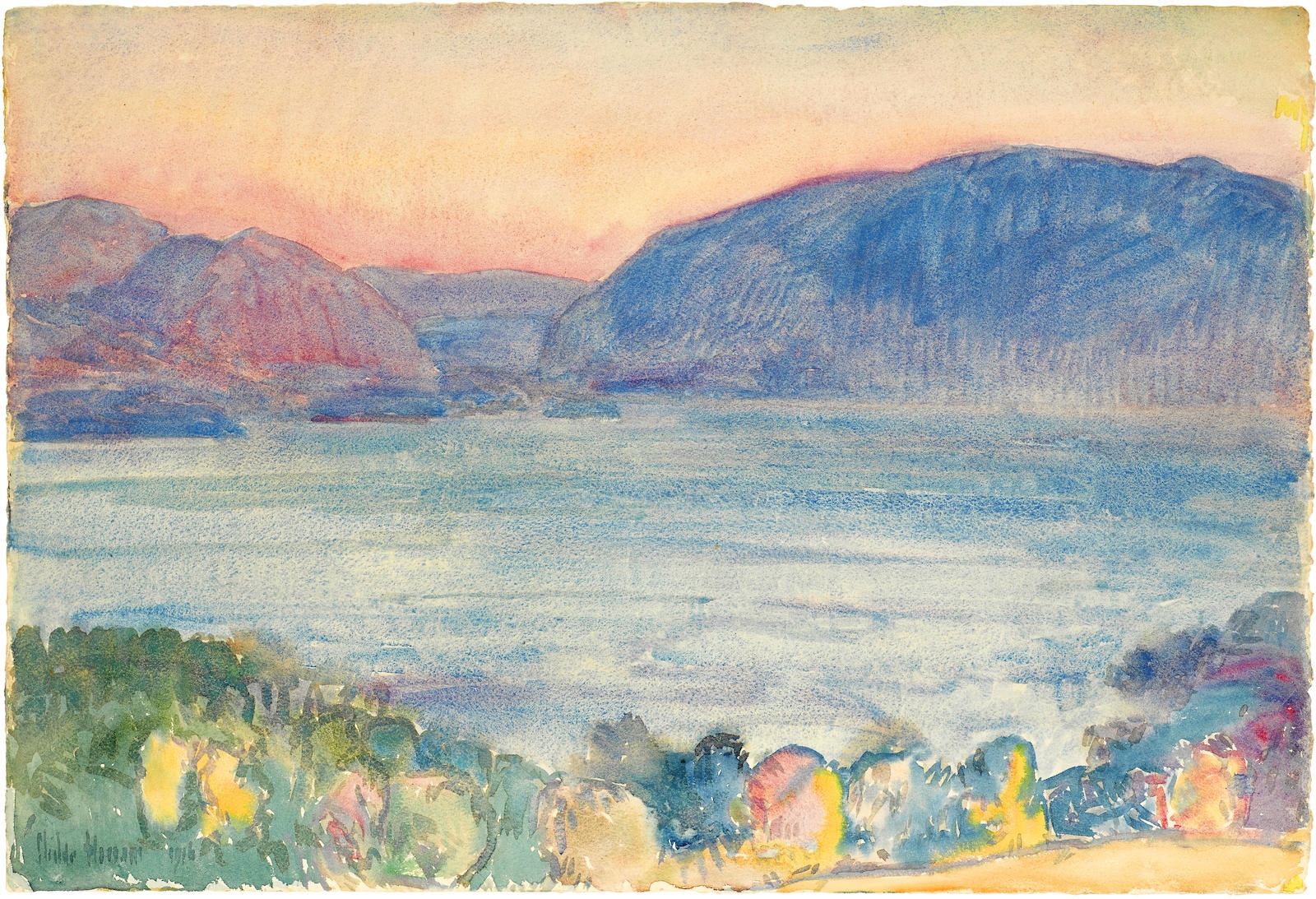 Artwork by Childe Hassam, At Sunset Above Newburgh, Made of Watercolor on paper