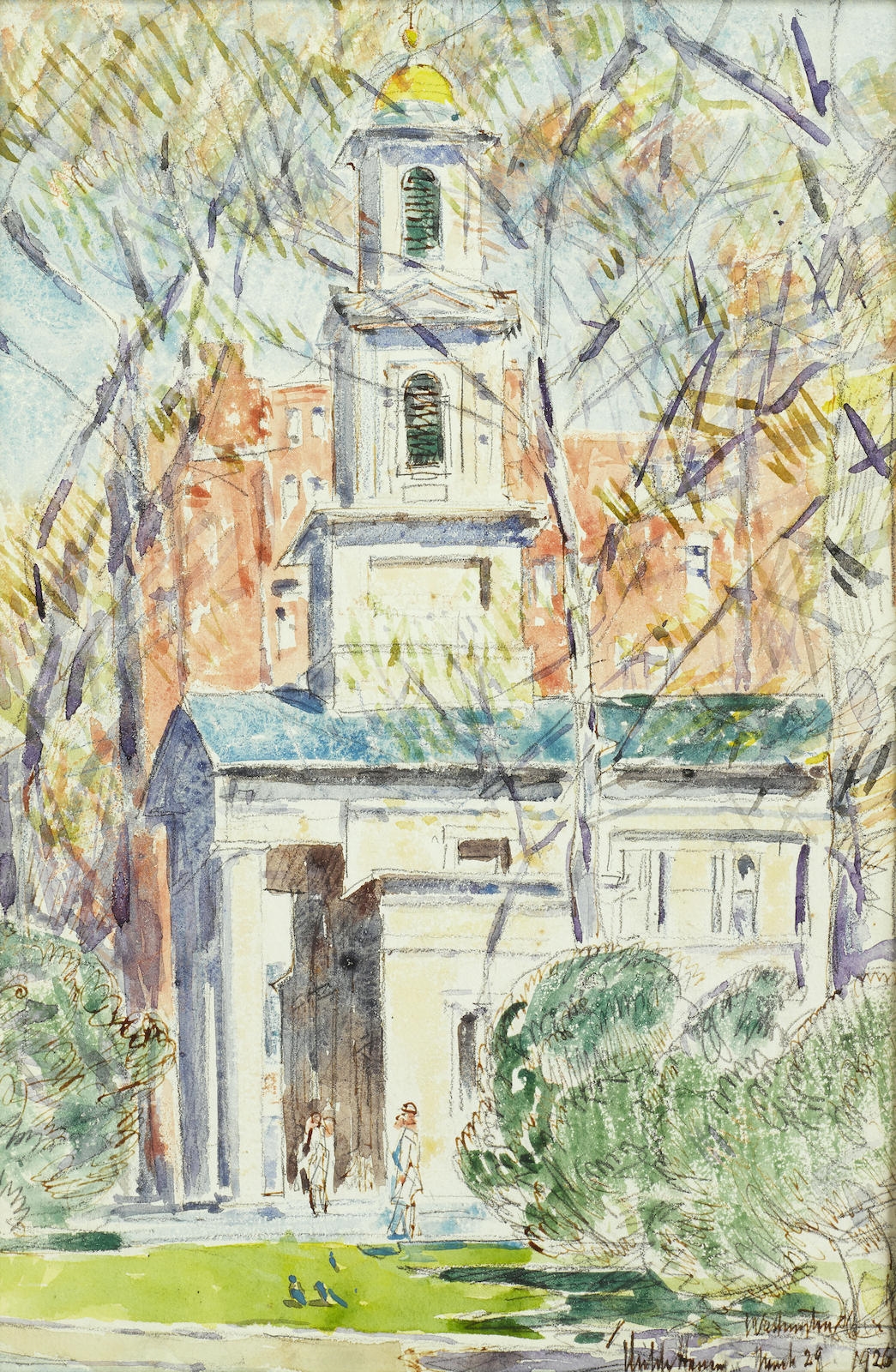 Artwork by Childe Hassam, St. John's Morning, Washington, D.C, Made of Watercolor and pencil on paper