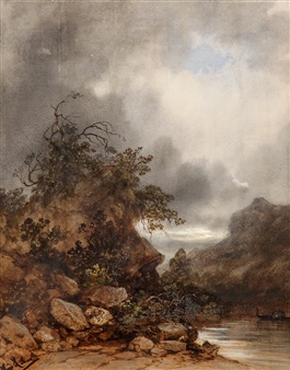 Stormy landscape waterfront - Gabriel Hippolyte Le Bas