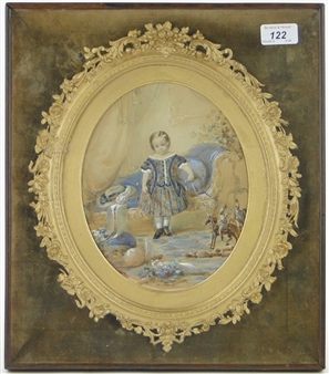 Portrait of a child playing with toy soldiers - B. G. Stark