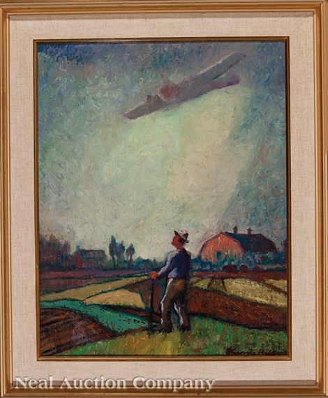 Farmer Watching a Crop Duster by Knute Heldner, 1930