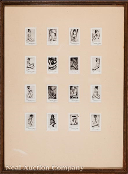 16 works, Sun Bather, The Bathers, Judith, Hilltop", "Juanita, Studio Interior, Poetry, Susa, Spring, Gypsy, The Mirror, Louise, Nostalgia, Faiawe, Tristeza  and Naiad by Morris Henry Hobbs
