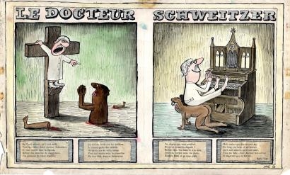 Artwork by Siné, Le docteur Schweitzer, Made of original drawing, Indian ink and wash