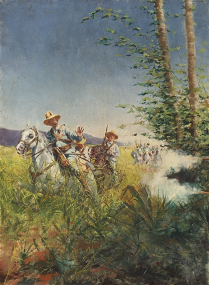 EMBOSCADA DE ESPAÑOLES POR PATRIOTAS CUBANOS by Alejandro Saint-Aubin, circa 1897