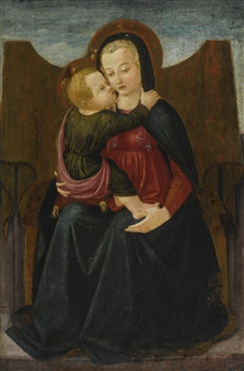 THE MADONNA AND CHILD ENTHRONED - Master of the Castello Nativity
