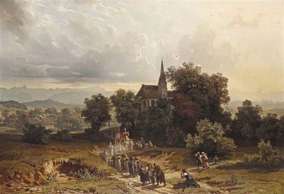 A procession in Oberbayern by Johannes Cornelis Jacobus Mali, 1858