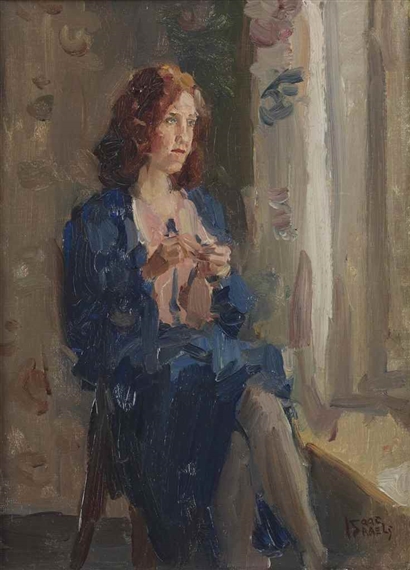 Dame in het blauw bij venster: daydreaming by Isaac Israëls