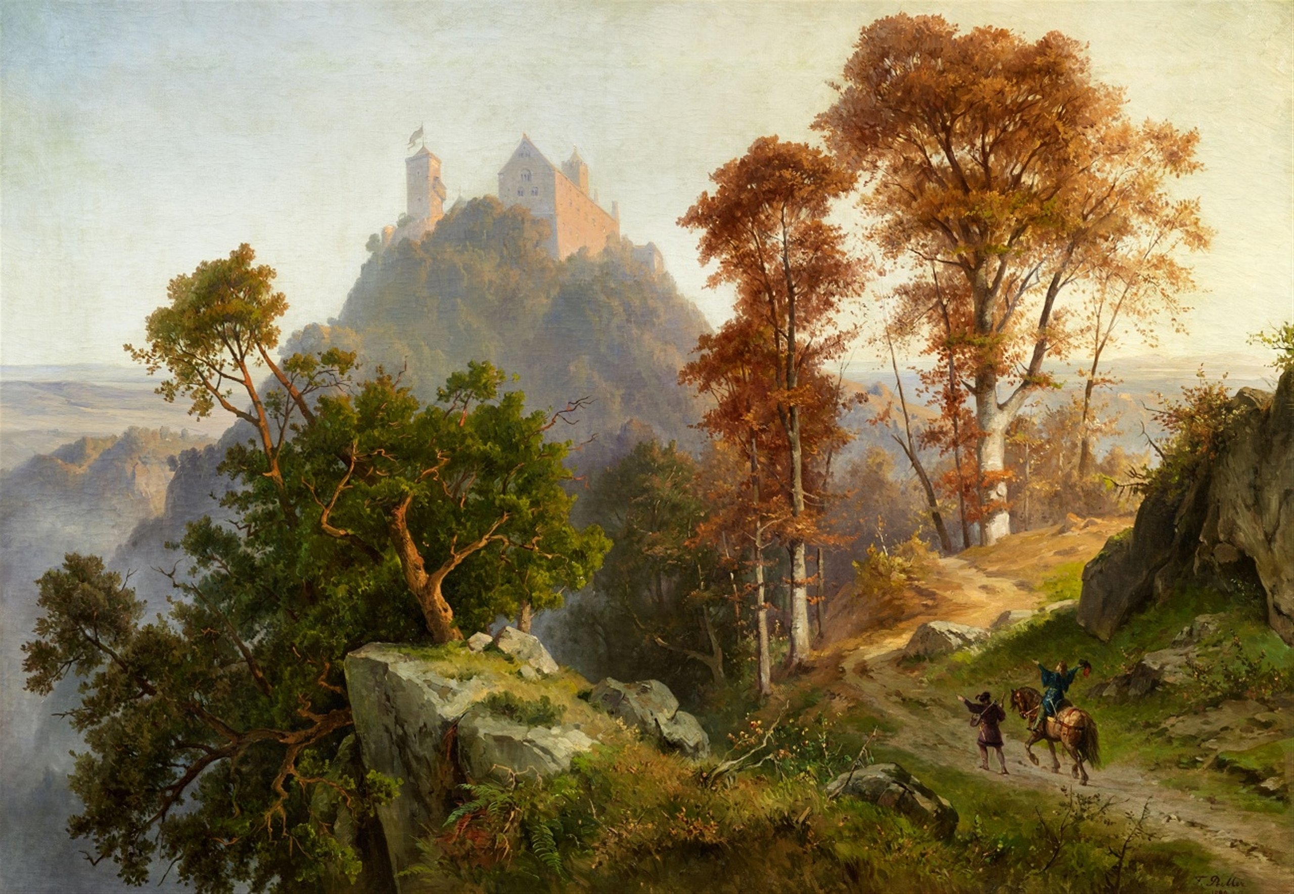 Artwork by Friedrich Preller the Younger, An Autumn Morning at Wartburg Castle, Made of Oil on canvas