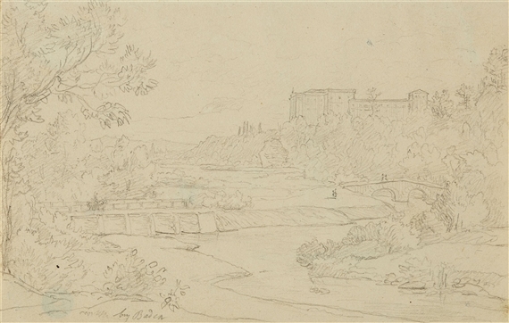 Landscape Near Baden / Vienna with a Palace by Carl Rottmann
