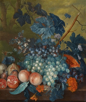 Fruit Still Life with Grapes, Peaches, Pears and Pomegranates - Jacobus Van Huysum