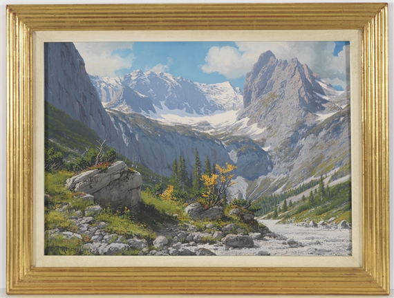 Blick von der Höllentalangerhütte zum Höllentalgletscher und den Riffelwandspitzen