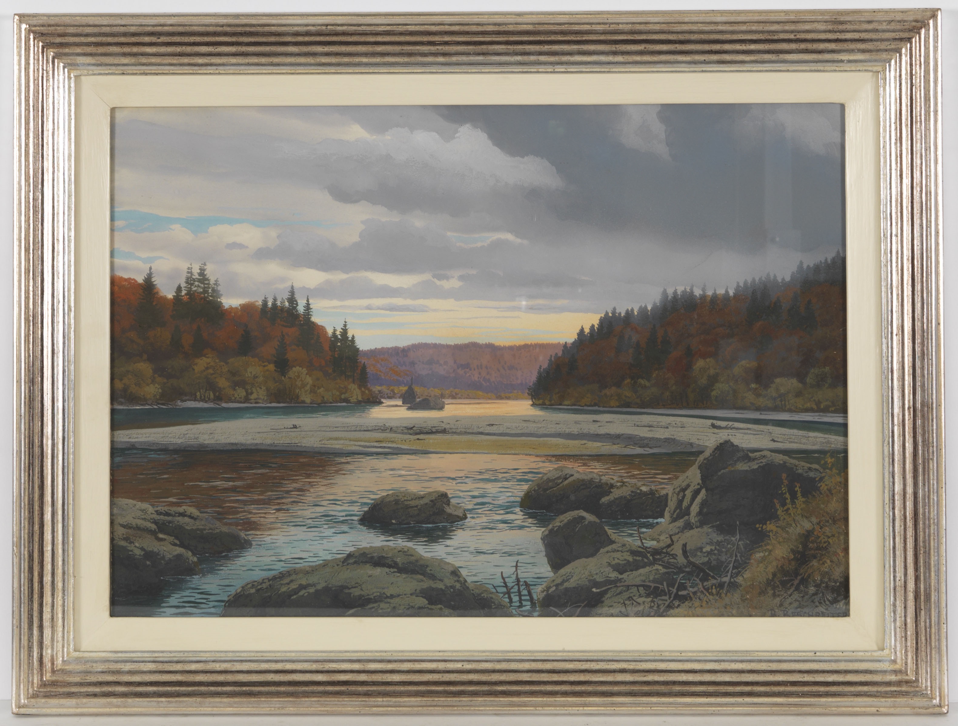 Artwork by Rudolf Reschreiter, Die Isar bei Baierbrunn im Herbst, Made of Gouache on board