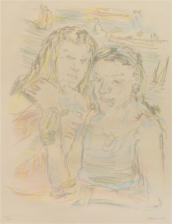 Zwei Madchen mit Taube by Oskar Kokoschka, 1956
