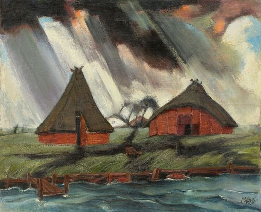 Bauernhütten im Gewitterregen (Gewitter über der Elde) by Max Kaus, 1931