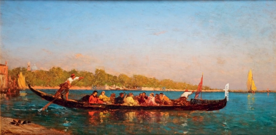 Artwork by Félix Ziem, VENISE, GONDOLE DEVANT LE JARDIN FRANÇAIS, Made of oil on panel