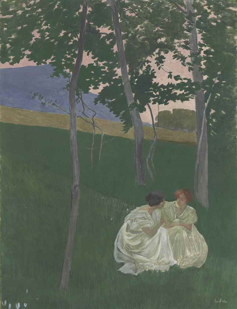 Artwork by Ernest Biéler, Confidence à l'abri du bois, Made of Tempera on canvas