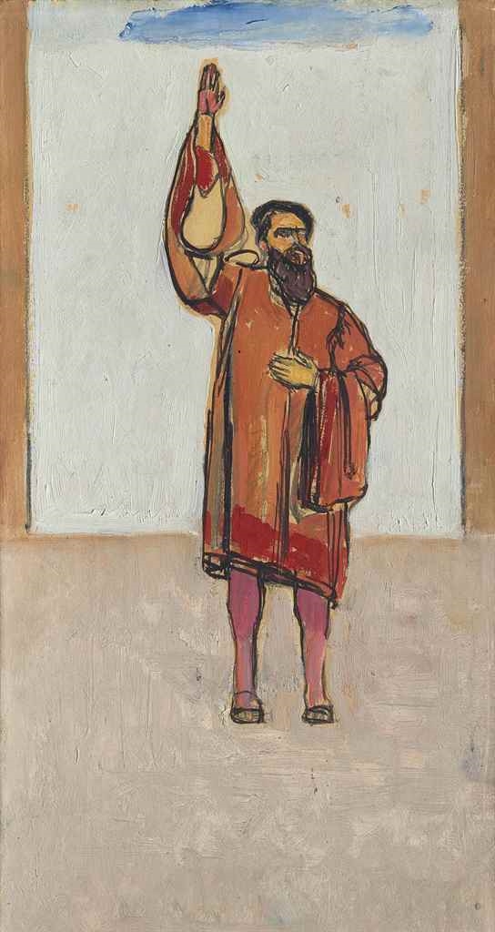 Artwork by Ferdinand Hodler, Jeanne Cerani-Charles, Schwörender, Studie zu Einmütigkeit um, Made of Oil, gouache, pencil on paper on canvas