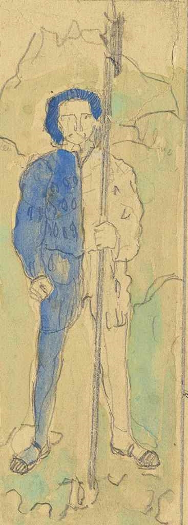Artwork by Ferdinand Hodler, Jeanne Cerani-Charles, Hellebardier, Made of Watercolor over pencil on paper on cardboard