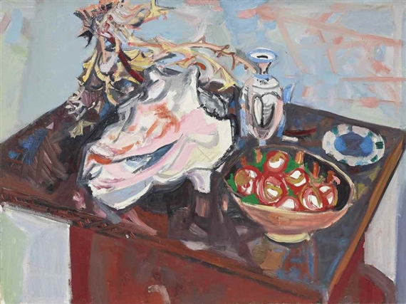 Stillleben mit Muschel, Distel und Früchteschale by Max Gubler, 1955