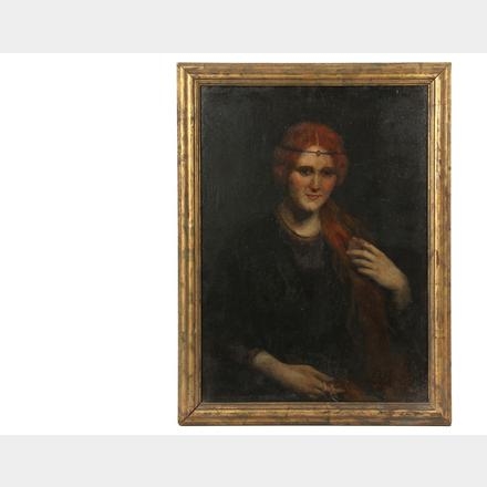 Artwork by Margarita Pumpelly Smyth, Portrait of a Young Red-Haired Girl in Medieval Costume, Made of oil on panel