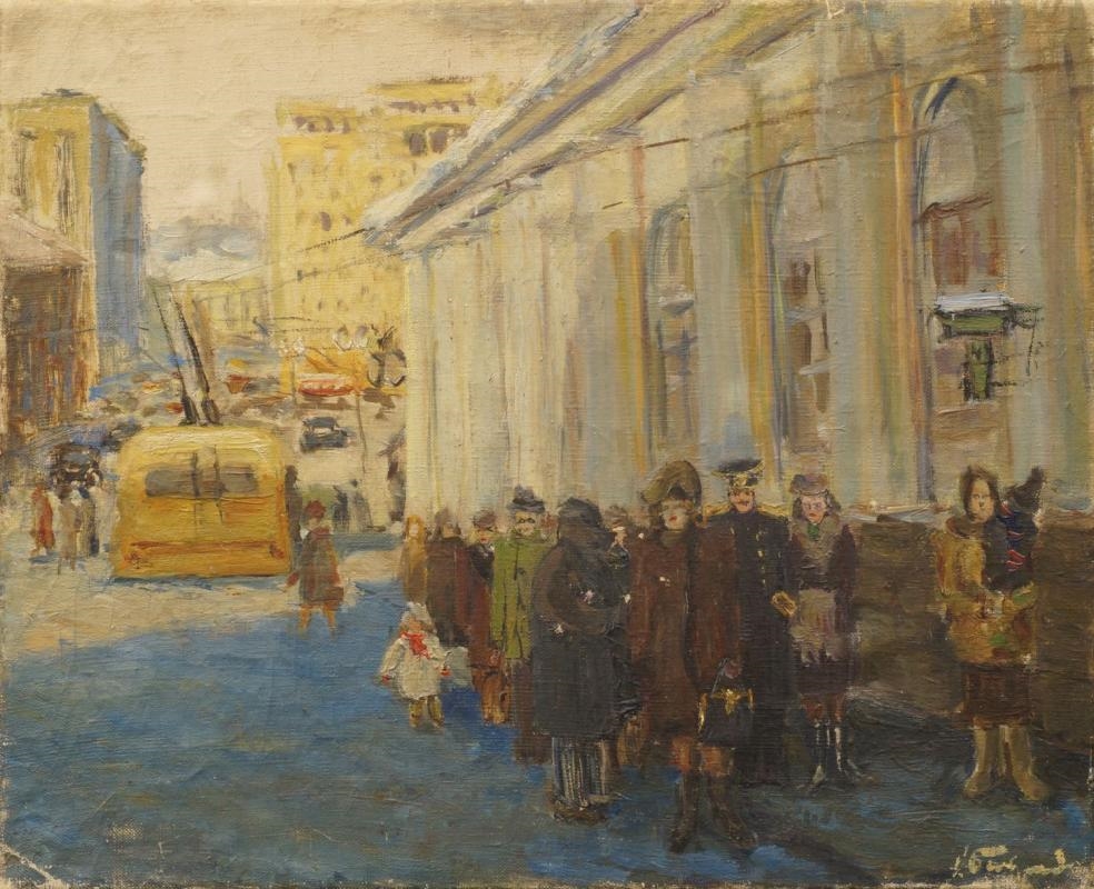Dimitri Semakov | Crowded city street scene in winter | MutualArt