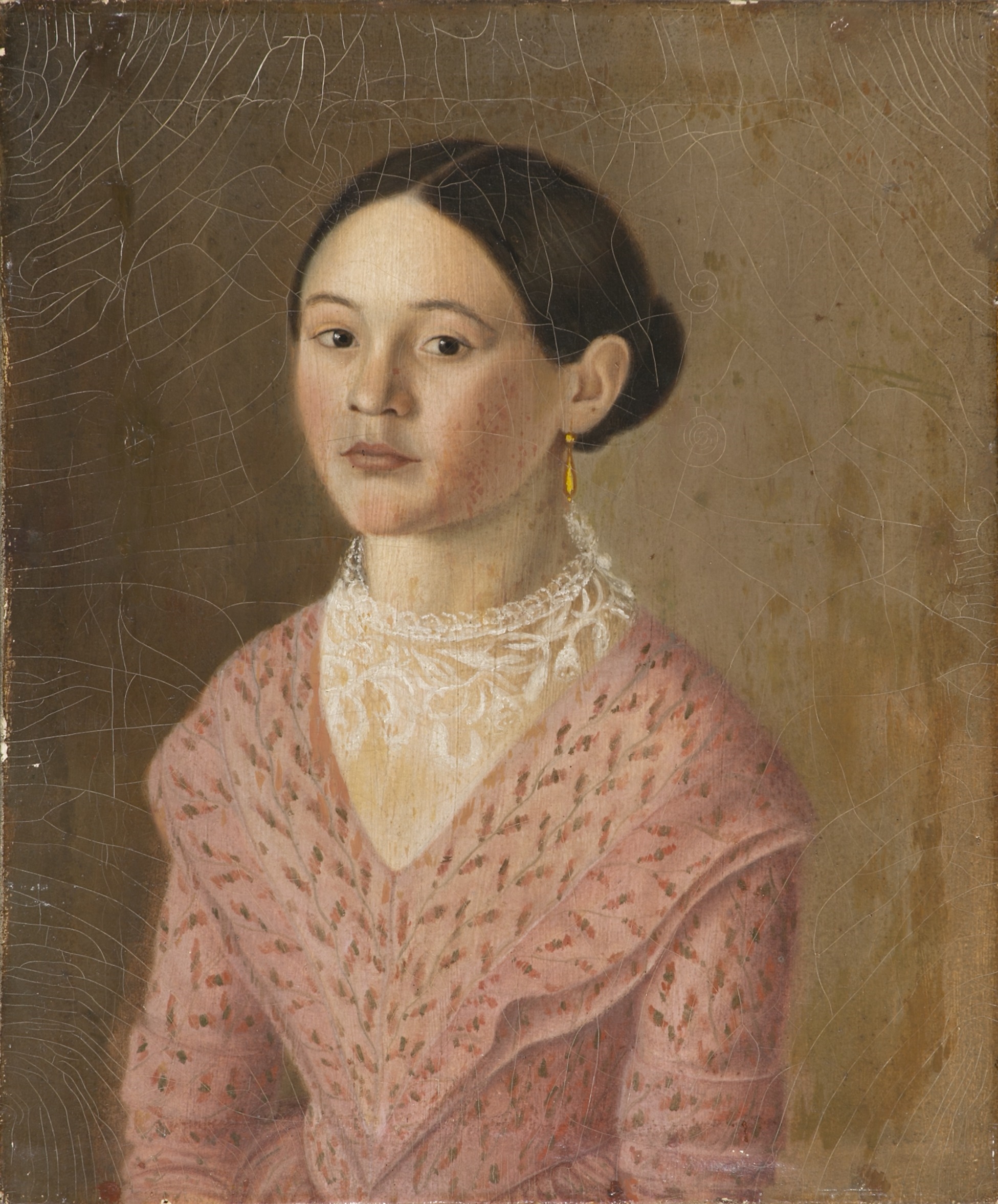 Artwork by Hispano-American School, 19th Century, Portrait of a Girl, Made of Oil on canvas