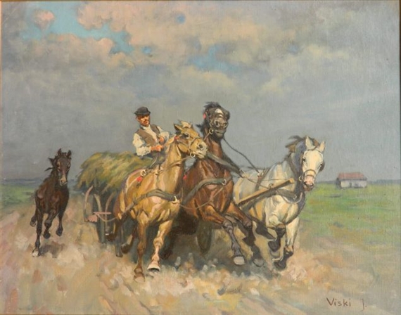 Man with Horses and Cart by Jean Viski