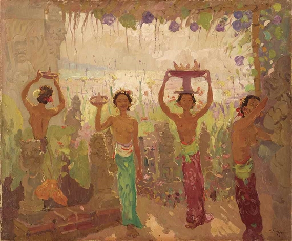 Women Carrying Offerings by Adrien Jean Le Mayeur de Merprés