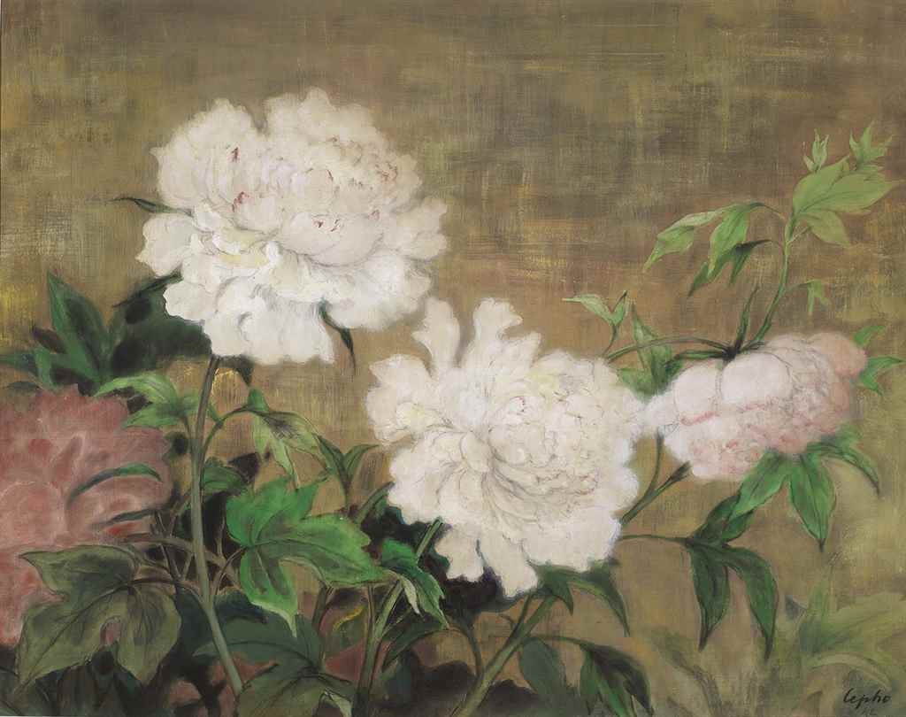 Artwork by Lê Ph?, Les Pivoines (Peonies), Made of ink and gouache on silk