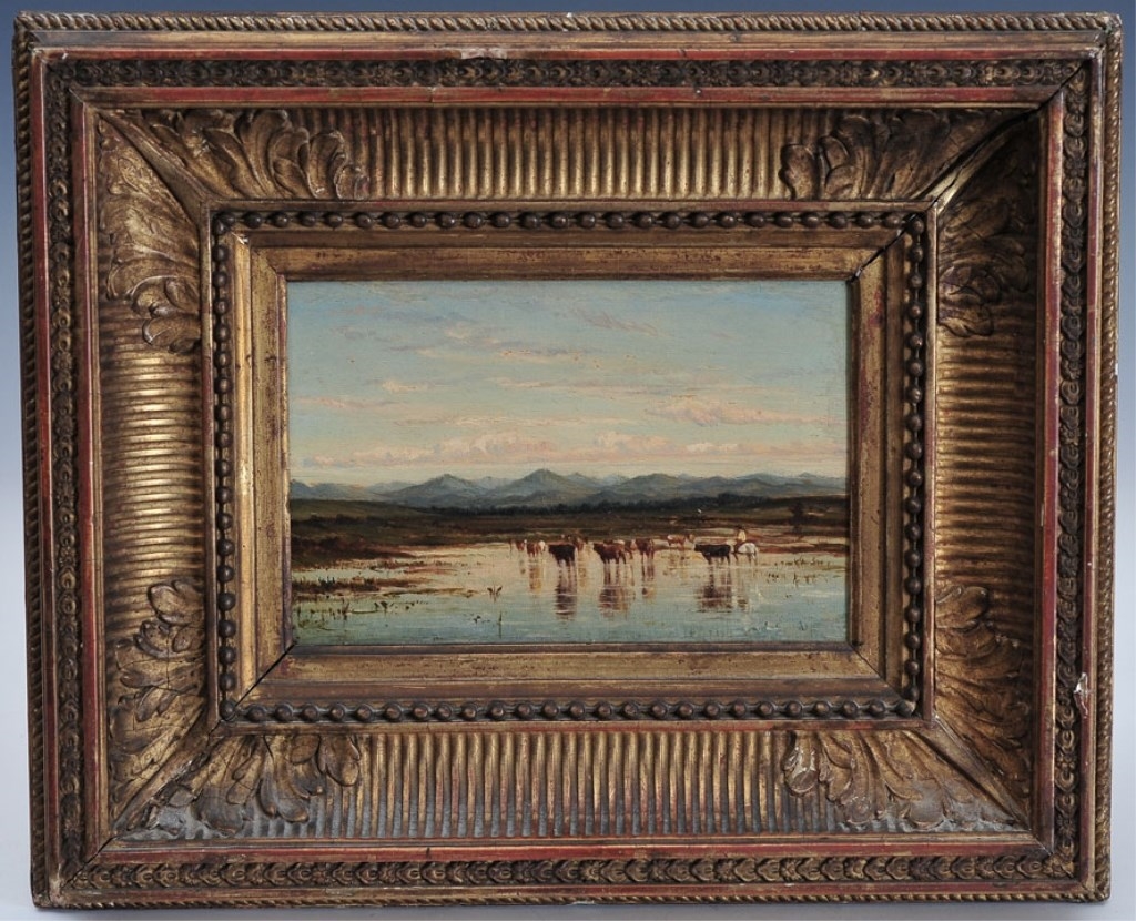 Artwork by American School, 19th Century, Cattle Grazing with Cowboy on Horse, Made of oil on panel