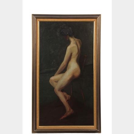 Study of a Nude Female Model Seated on a Stool, Turning Away by Bosnian School, 20th Century