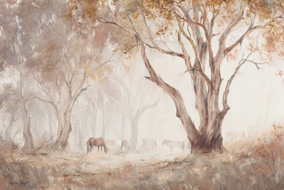 Artwork by Kevin John Best, Morning mist, Made of Oil on board