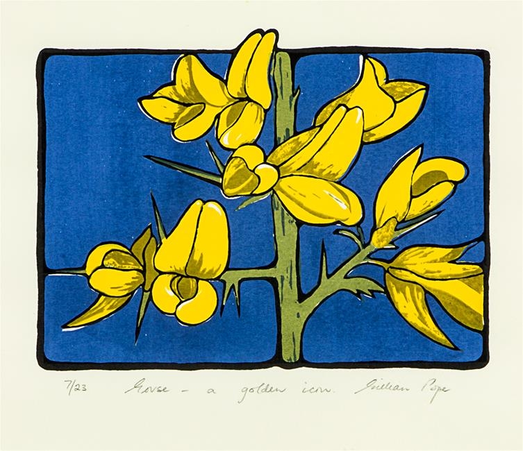 Artwork by Gillian Pope, Gorse – a Golden Icon, Made of colour woodblock