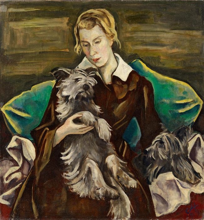 Karl Hofer | Portrait of Felicitas Haller with her Skye terriers ...