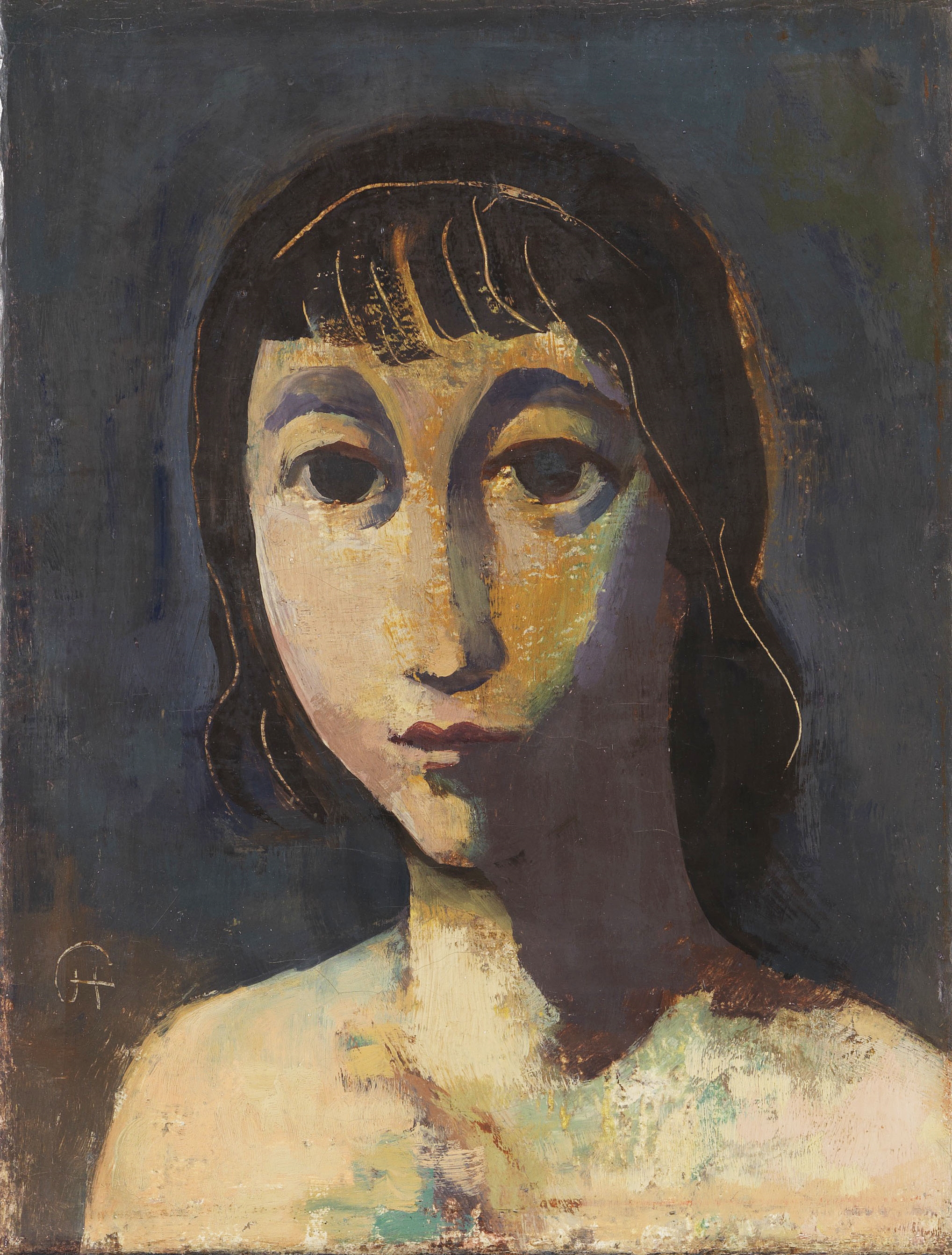 Mädchenkopf mit dunklem Haar by Karl Hofer, 1938