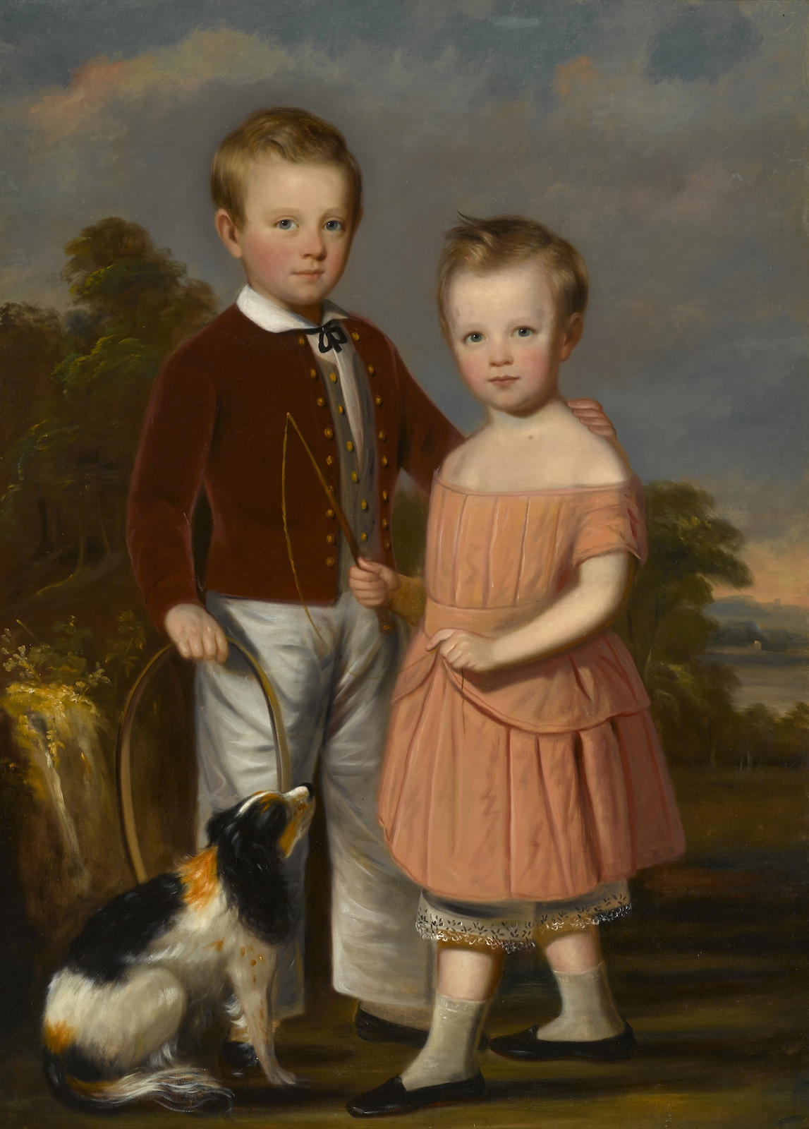 American School, 18th Century | Portrait of two children and a dog in a ...