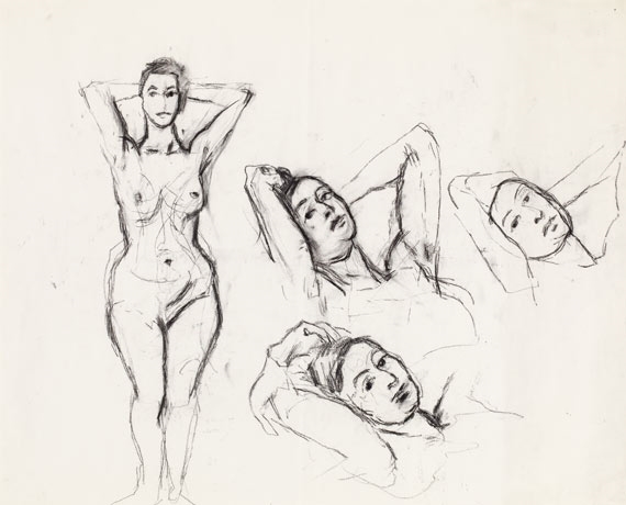 Artwork by Herbert Boeckl, Standing nude and studies, Made of Charcoal on paper