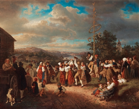 Midsommardans i Rättvik" (=Midsummer dance in Rättvik) by Kilian Zoll, 1855