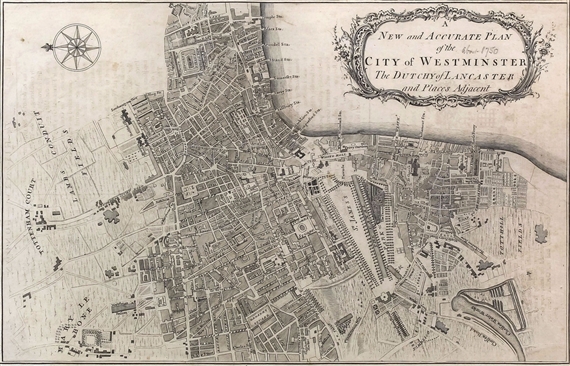 A New and Accurate Plan of the City of Westminster, The Duchy of Lancaster and Places Adjacent by Benjamin Cole, 1754