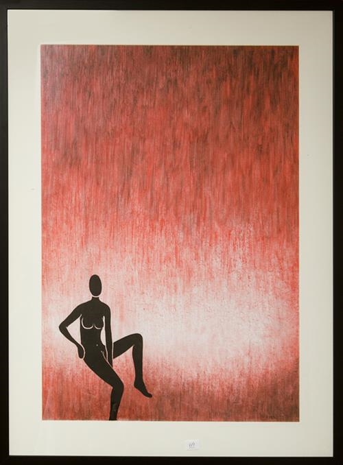 Artwork by Andre Mentzoe, Seated Nude, Red, Made of screen print