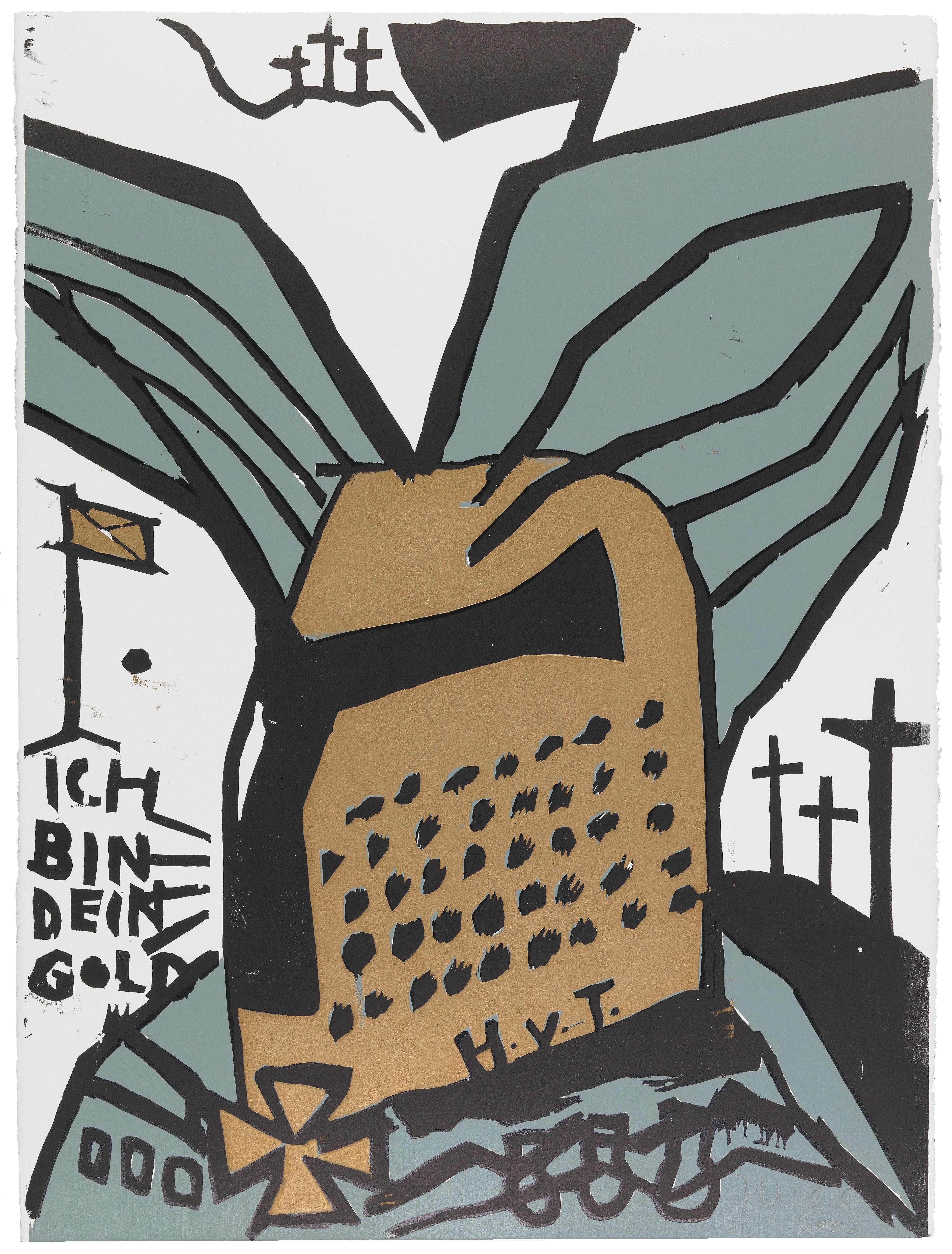 Artwork by Jonathan Meese, Hagen v. Tronje, Made of colour woodcut