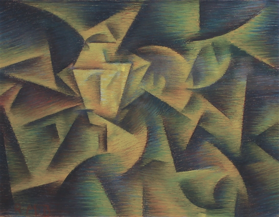 Forme dinamiche + Lampione + Tenebre = Notte by Roberto Marcello Baldessari, circa 1915-1916