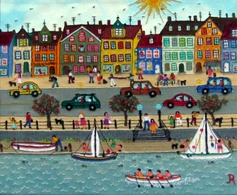 Busy Street and River Scene - Rosita Johanson