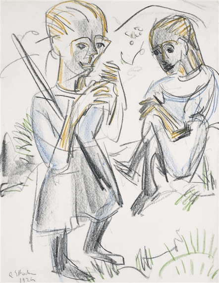 ZWEI MÄDCHEN AUF DER WIESE (TWO GIRLS IN A MEADOW) by Ernst Ludwig Kirchner, 1924