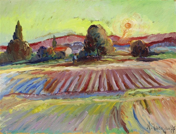 Promeneur solitaire au coucher de soleil by Nikolai Alexandrovich Tarkhoff